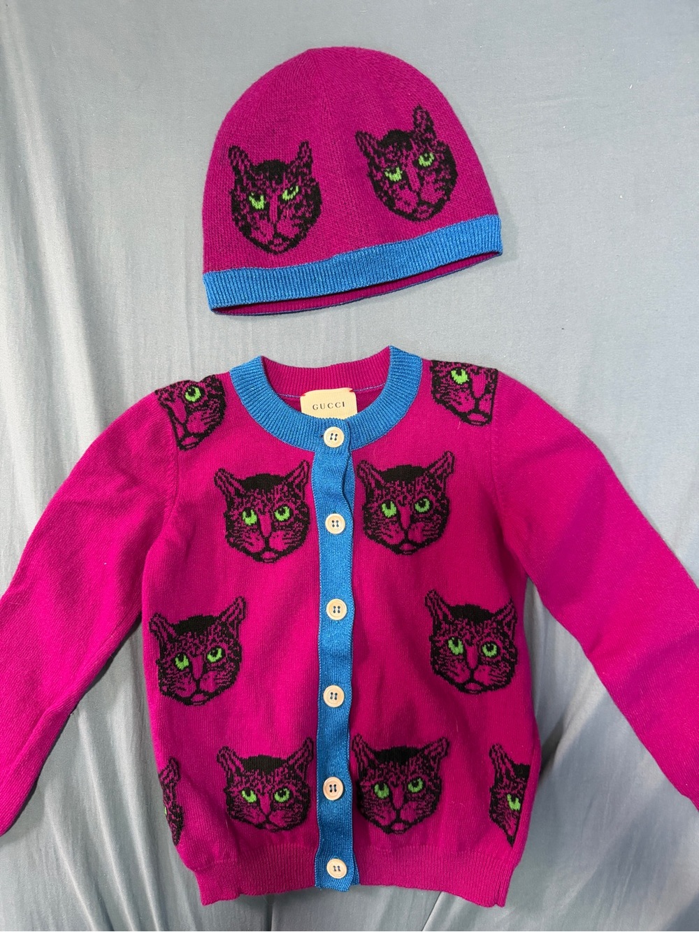 Gucci Authentic Children’s Mystic Cat Wool Knit Sweater & Matching Beanie